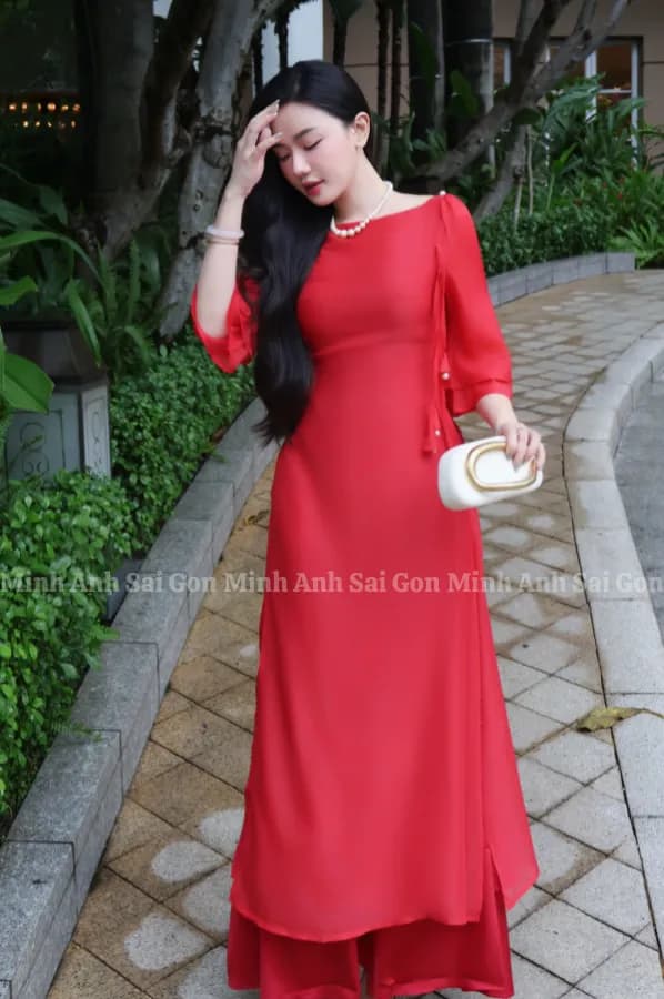 ÁO DÀI TƯỞNG VÂN MINH ANH SÀI GÒN 090825 - ÁO DÀI CỔ THUYỀN NHẸ NHÀNG, TRANG NHÃ thumbnail 2