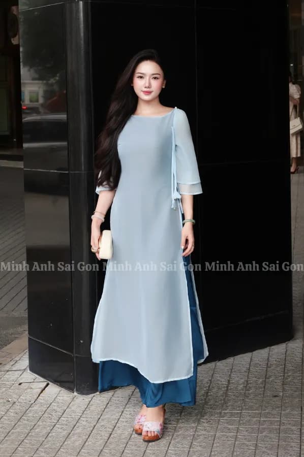 ÁO DÀI TƯỞNG VÂN MINH ANH SÀI GÒN 090825 - ÁO DÀI CỔ THUYỀN NHẸ NHÀNG, TRANG NHÃ thumbnail 6