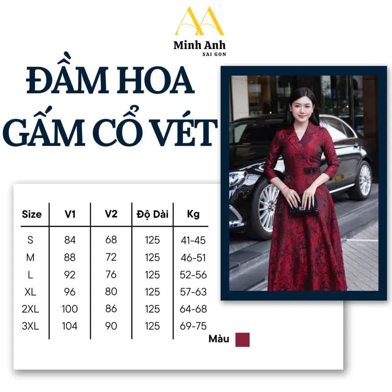 Đầm Hoa Gấm Cổ Vét Thiết Kế Minh Anh - 341124, đầm dự tiệc, dạ hội sang trọng, xếp ly, túi sườn thumbnail 2