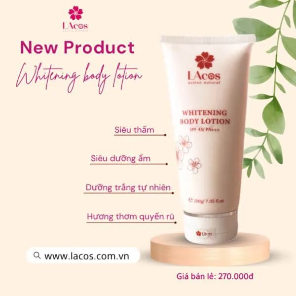 Sữa Dưỡng Thể Phân Tử Nước, Sáng Da, Chống Nắng LAcos – Whitening Body Lotion SPF 45/PA+++ (200ml) thumbnail 2