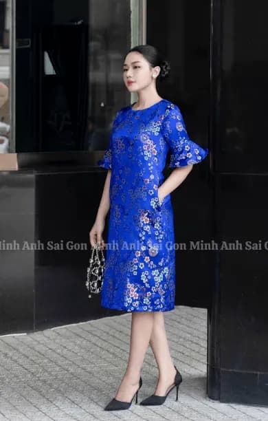 ĐẦM GẤM CỔ THUYỀN - MINH ANH SÀI GÒN - Dáng suông - Du xuân - Kiêu sa - Quý phái thumbnail 3
