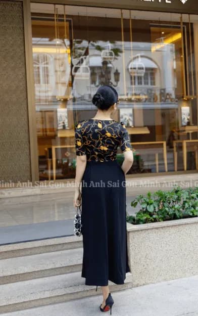 ĐẦM VOAN HỌA TIẾT PHỐI ĐEN (HỌA TIẾT VÀNG) - MINH ANH SÀI GÒN -Thanh lịch - Tối giản - Tinh tế thumbnail 2